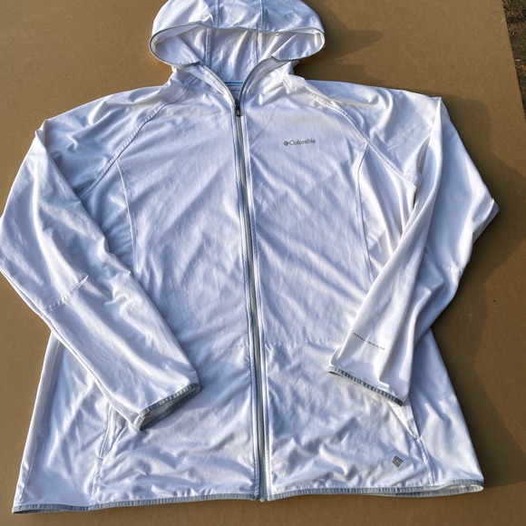 Columbia Tops - Columbia Full Zip Hoodie Womens 1X White Hiking Omni-Wick Omni-Shade Sun Jacket